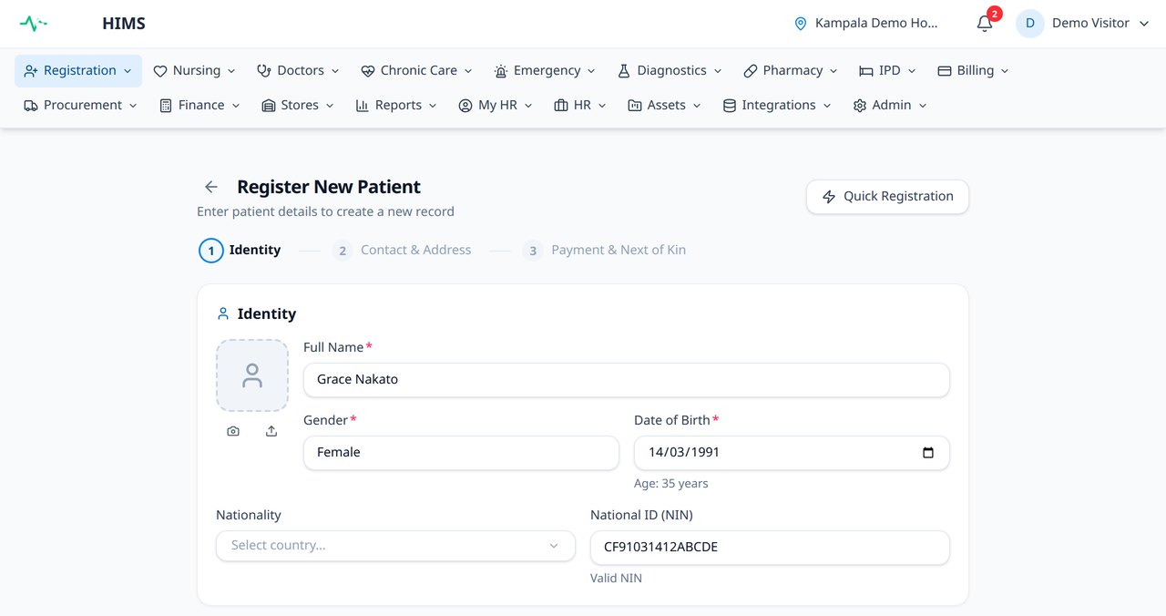 Glide HMIS patient registration form